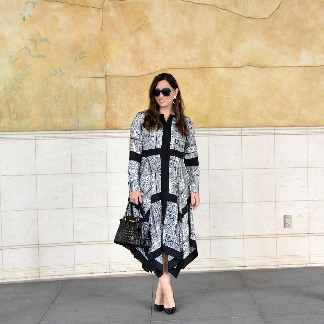 black white scarf dress