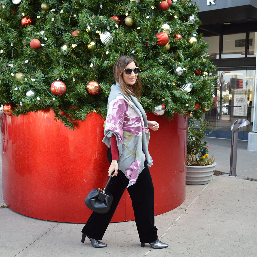 chicos turtleneck velvet pants scarf