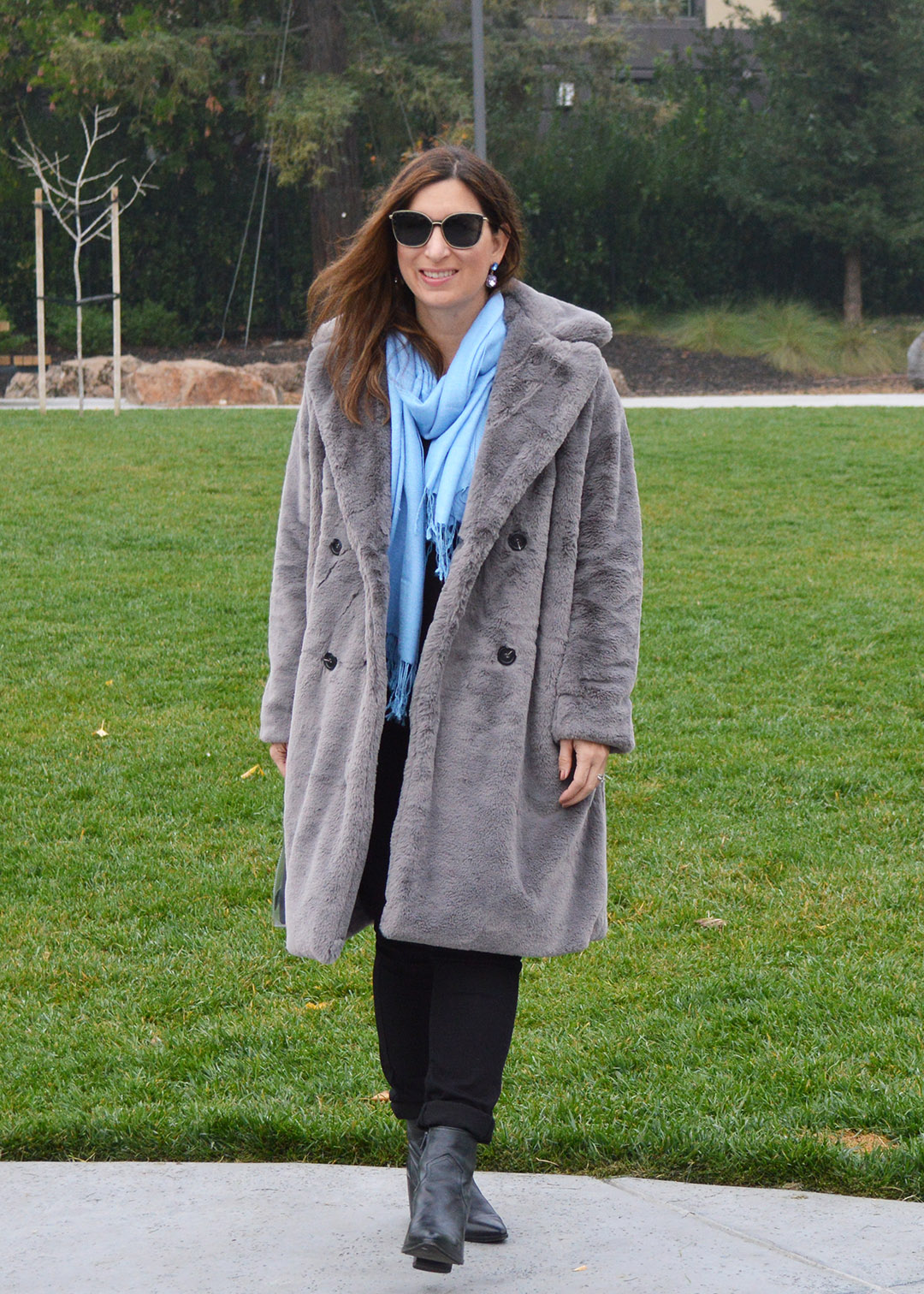 grey teddy coat outfit ideas