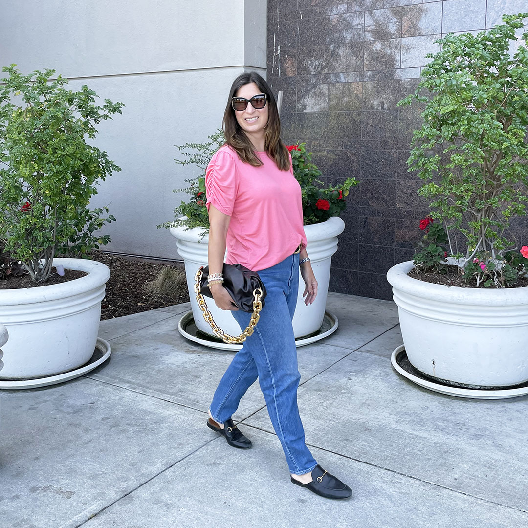denim outfit ideas puff sleeves