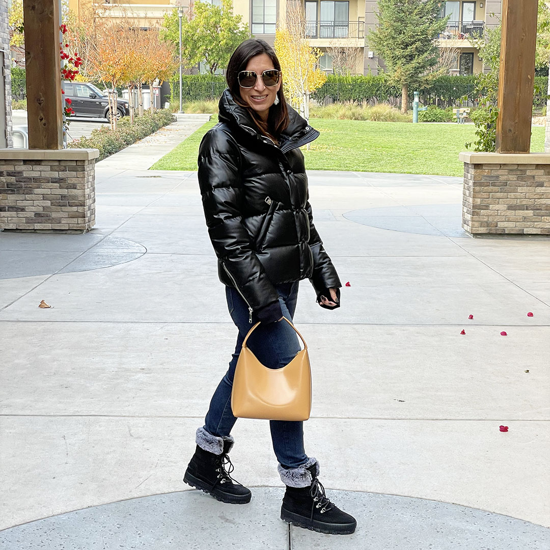 vegan leather puffy jacket