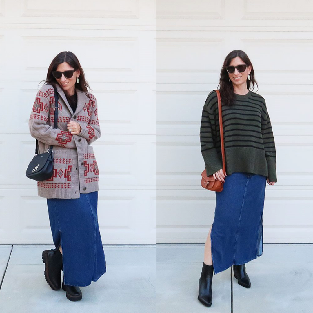 denim pencil skirt fall outfit ideas street style