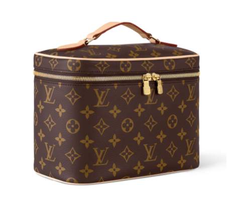 A Louis Vuitton cosmetic case featuring the iconic monogram print, perfect for organizing beauty essentials.