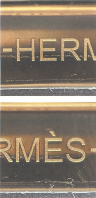 Crisp, deep engraving on genuine Hermès Constance hardware