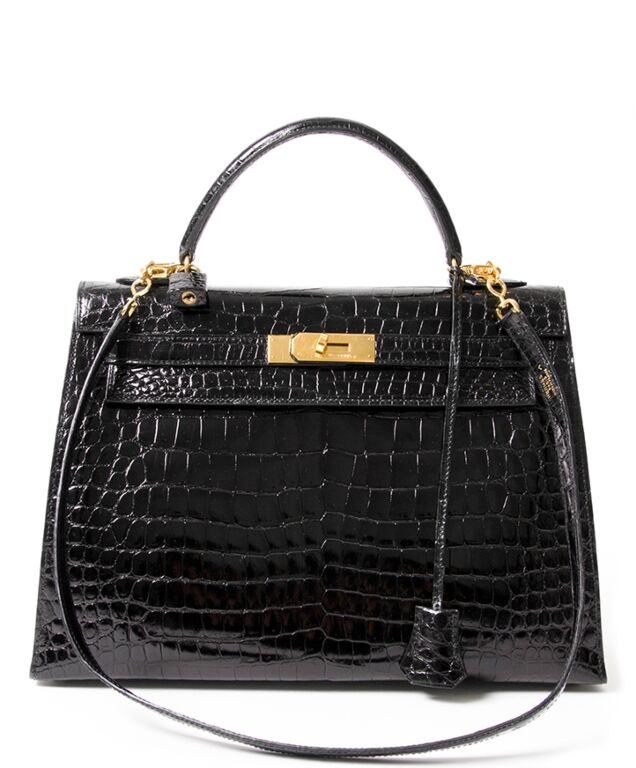 Hermès Kelly Bag - Black Crocodile Pattern with Gold Hardware, Top-handle Design for Luxury Daily Use