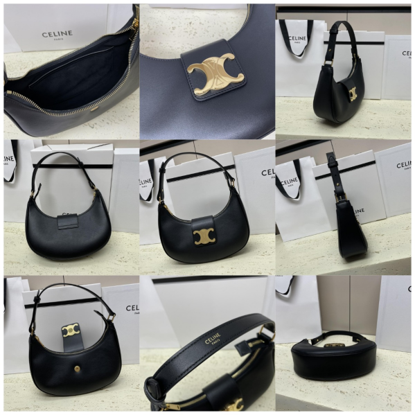 Best Celine replica bags 2025: AAA grade black smooth calfskin Ava bag showing accurate shape and gold hardware finish.