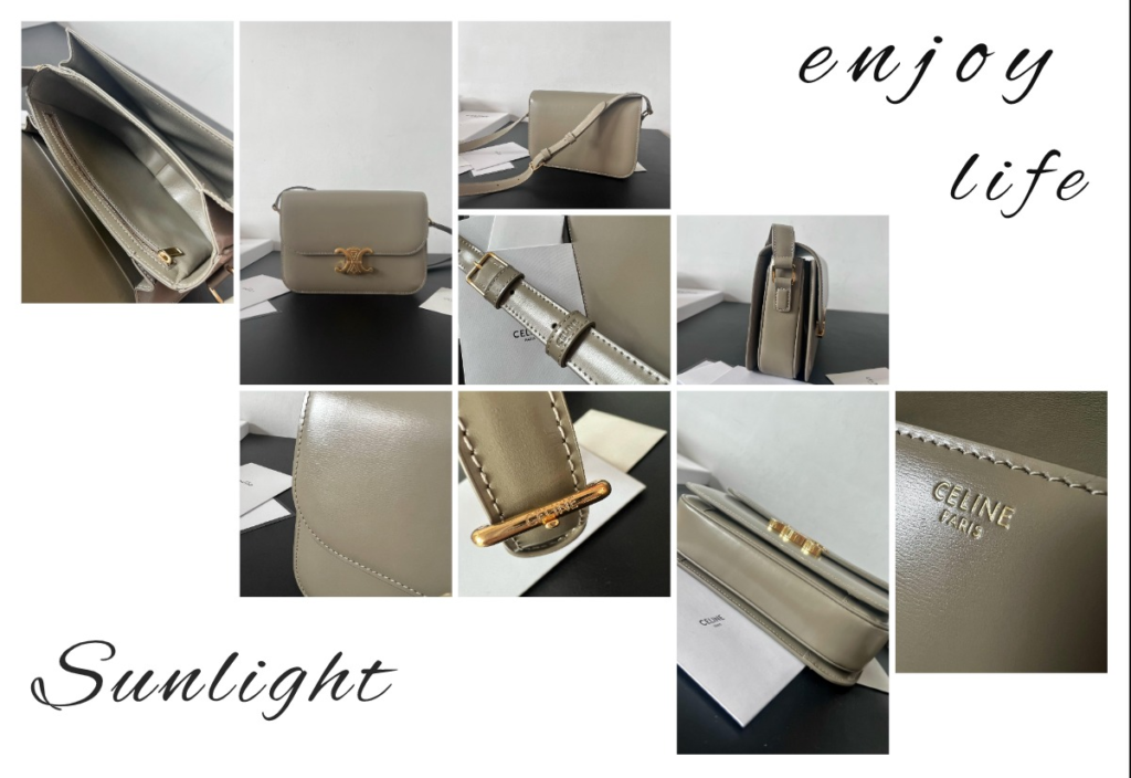 Beige AAA Celine replica bag Triomphe shoulder bag featuring mirror-quality metal clasp and box calfskin texture.