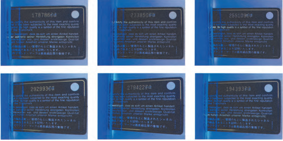  Replica Sunglasses Chanel hologram laser tag illuminated under a UV fluorescent light, revealing the hidden red line used by experts for authentication.