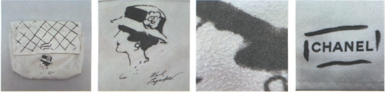  Replica Sunglasses Chanel dust bag featuring the Coco Chanel portrait, showing the specific ink layering used to depict grey hair to Chanel authenticate the packaging.