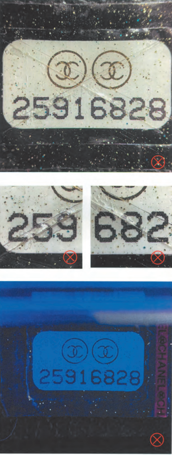 Replica Chanel authenticity card showing uneven font thickness and lighter, inferior ink colors.