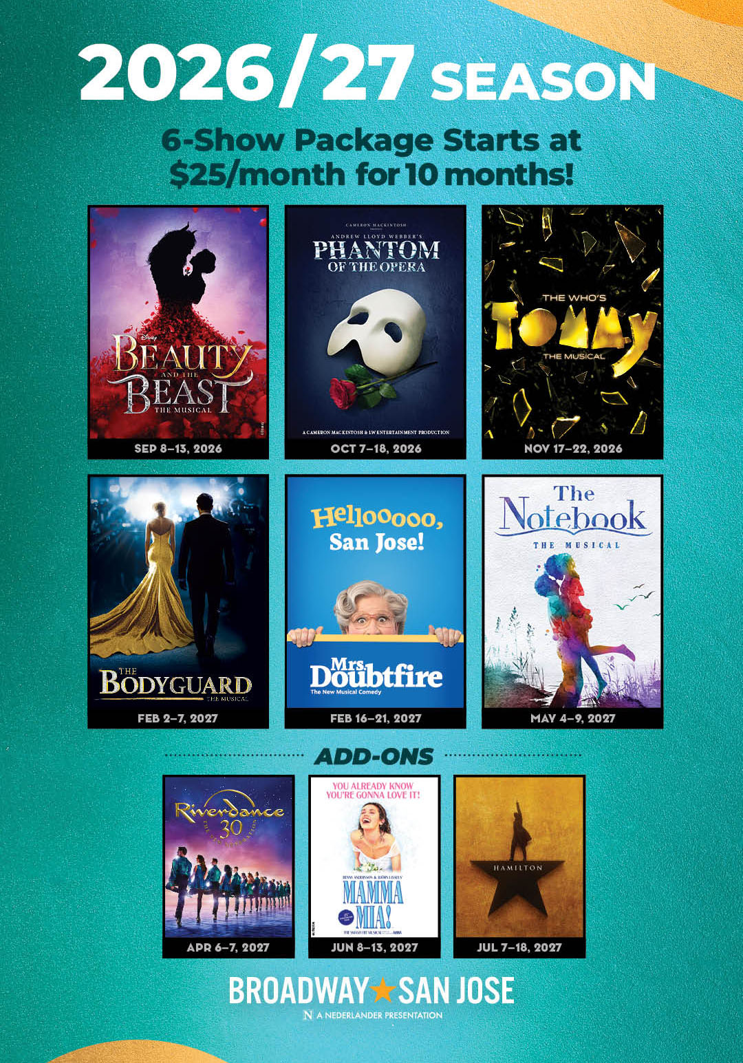 broadway san jose 2026 2027 season information tickets