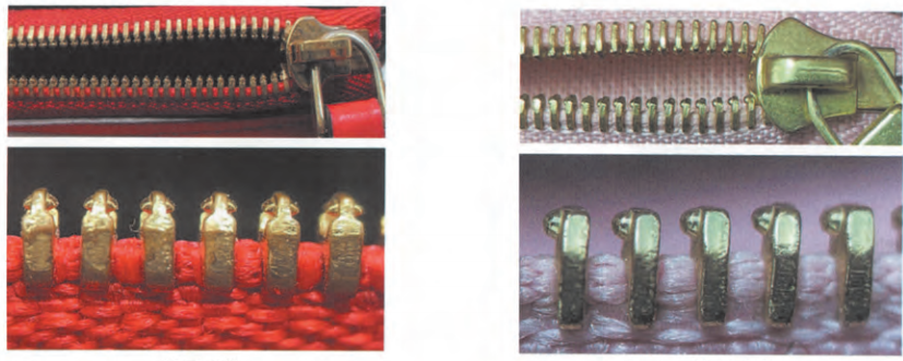  Replica Sunglasses Louis Vuitton zipper teeth in gold and silver finishes showing precision craftsmanship for Louis Vuitton hardware authentication.