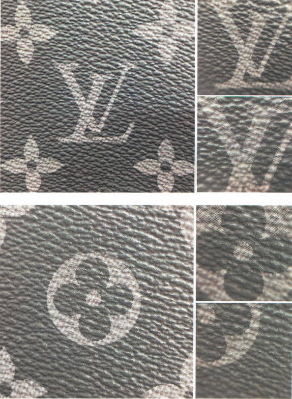 Replica Sunglasses Obsidian Monogram Canvas showing LV letters and flower patterns in black-and-white tones for Louis Vuitton hardware authentication.
