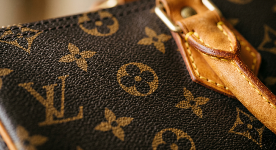 Louis Vuitton Monogram Canvas with iconic LV motifs and Vachetta leather trim