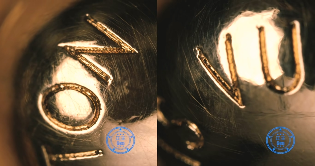 Macro close-up of authentic Louis Vuitton hardware showing the proprietary 6-petal Torx screw with gear-shaped base featuring distinct polishing marks, demonstrating the precision engineering of genuine hardware.